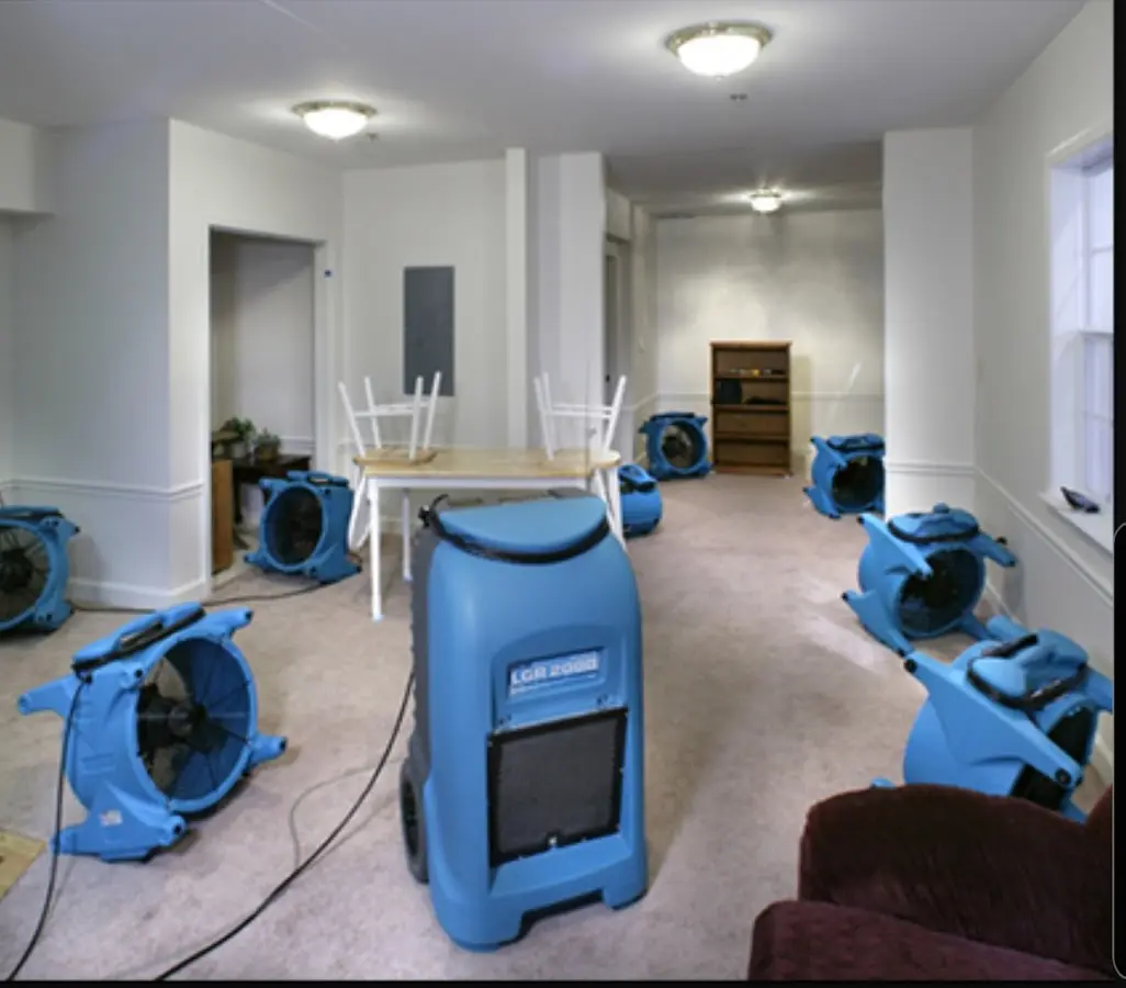 Air movers and dehumidifier setup for Water Extraction & Removal in Arbutus